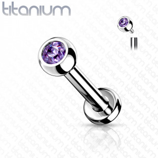 Piercing lvre / cartilage Titane  boule sertie Tanzanite  filetage interne