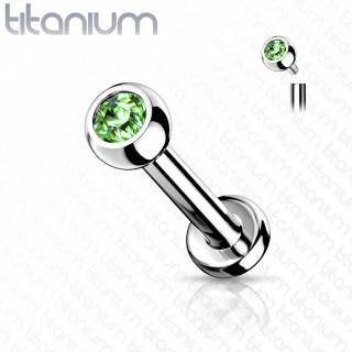 Piercing lvre / cartilage Titane  boule sertie verte  filetage interne