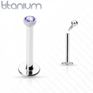 Piercing lèvre en titane serti bleu (filetage interne)