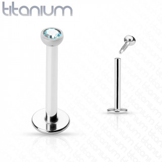 Piercing lèvre en titane serti bleu aqua (filetage interne)