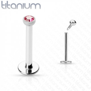 Piercing lèvre en titane serti rose (filetage interne)