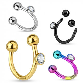 Piercing lèvre et arcade fer à cheval en acier à strass