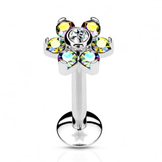 Piercing lvre fleur  strass aurore borale et clair au centre