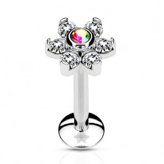 Piercing lvre fleur  strass clairs et aurore borale centrale