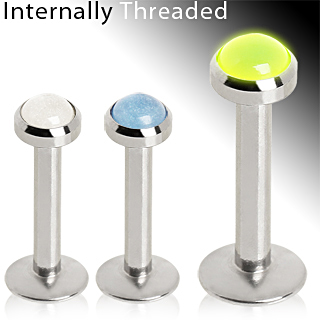 Piercing lèvre labret à dôme phosphorescent à filetage interne