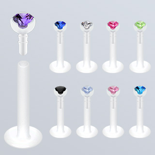 Piercing l�vre Labret Bio-Flex serti d'un zircon