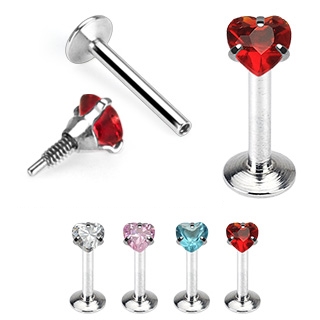 Piercing lvre Labret coeur avec filetage interne