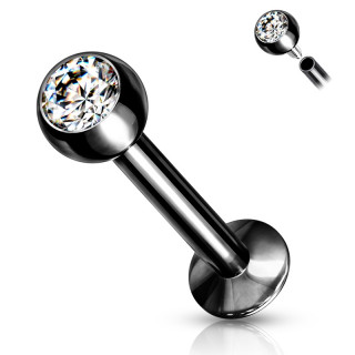 Piercing lvre / labret Noir serti  filetage interne