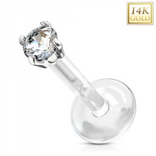 Piercing lvre labret Or blanc 14 carats serti et tige bioflex