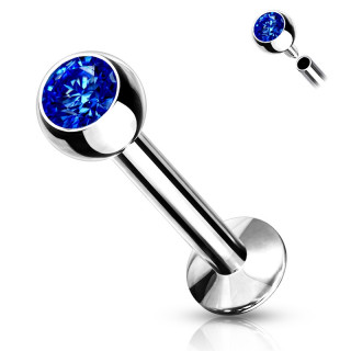 Piercing lvre / labret serti  filetage interne - Bleu