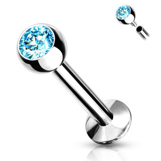 Piercing lvre / labret serti  filetage interne - Bleu aqua