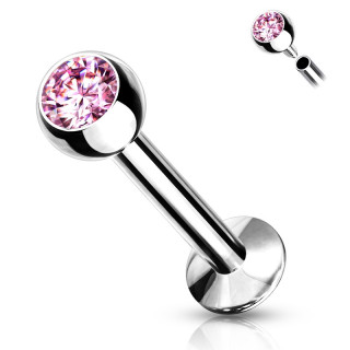 Piercing lvre / labret serti  filetage interne - Rose