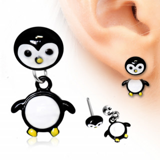 Piercing lobe oreille en forme de pingouin  tte articule