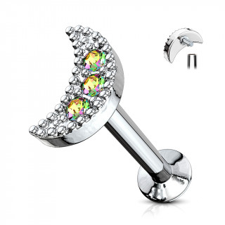 Piercing lune pave de strass - Aurore borale (lvre, cartilage)