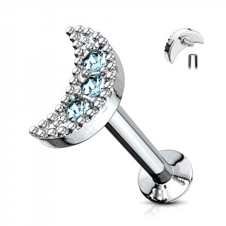 Piercing lune pave de strass - Bleu aqua (lvre, cartilage)