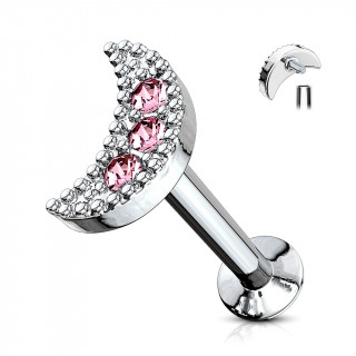 Piercing lune pavée de strass - Rose (lèvre, cartilage)