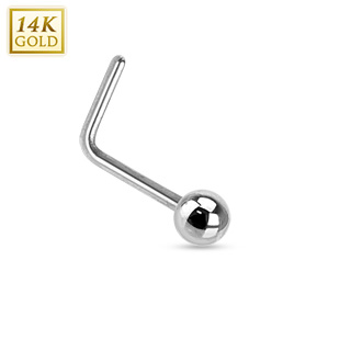 Piercing nez  boule en or blanc 14 carats  tige en "L"