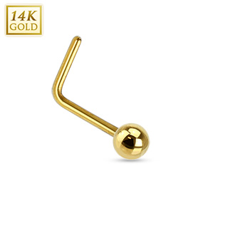 Piercing nez  boule en or jaune 14 carats  tige en "L"