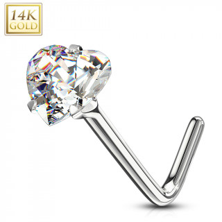 Piercing nez  coeur zirconium clair - or blanc 14 carats - Tige L