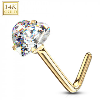 Piercing nez  coeur zirconium clair - or jaune 14 carats - Tige L