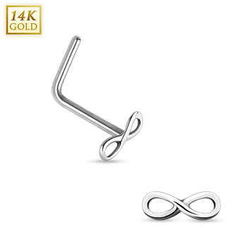 Piercing nez  symbole "infinie" en or blanc 14 carats  tige en "L"