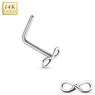 Piercing nez  symbole "infinie" en or blanc 14 carats  tige en "L"