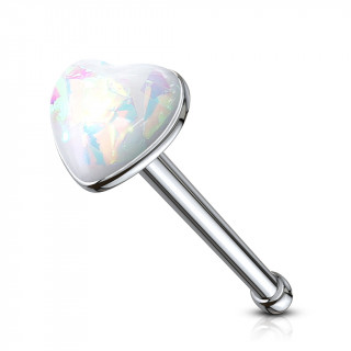 Piercing nez acier  coeur d'opale blanche