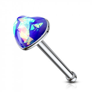 Piercing nez acier  coeur d'opale bleue