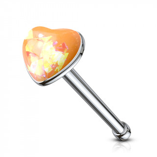 Piercing nez acier  coeur d'opale orange