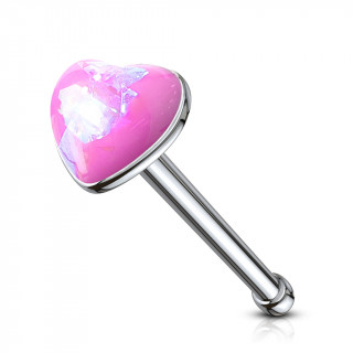 Piercing nez acier  coeur d'opale rose