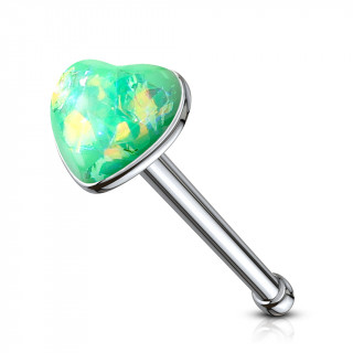 Piercing nez acier  coeur d'opale verte
