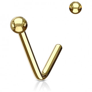 Piercing nez acier dor  boule et tige "L"