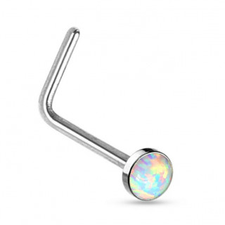 Piercing nez acier en "L" à Opale synthétique blanche
