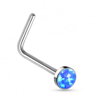 Piercing nez acier en "L"  Opale synthtique bleue
