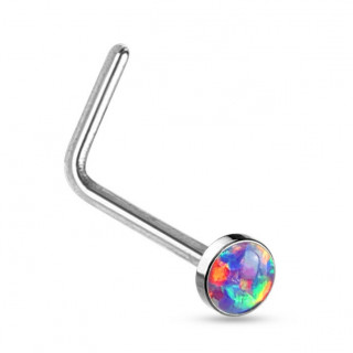 Piercing nez acier en "L"  Opale synthtique pourpre