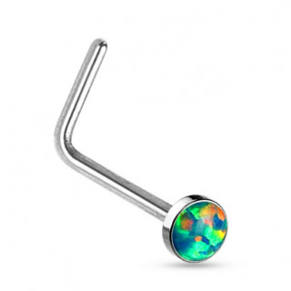 Piercing nez acier en "L" à Opale synthétique verte