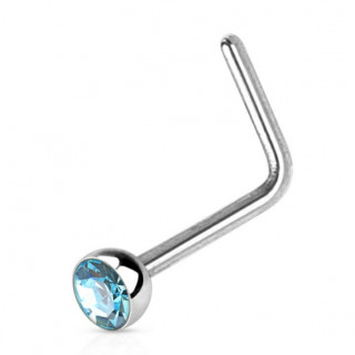 Piercing nez acier en "L"  strass bleu aqua