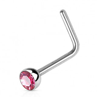 Piercing nez acier en "L"  strass rose