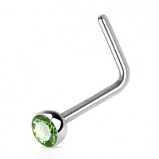 Piercing nez acier en "L"  strass vert