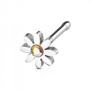 Piercing nez acier fleur pquerette  strass aurore borale