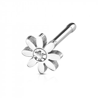 Piercing nez acier fleur pquerette  strass clair