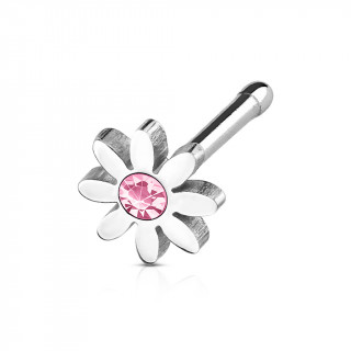 Piercing nez acier fleur pquerette  strass rose