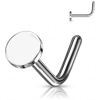 Piercing nez acier  pastille ronde et tige "L"