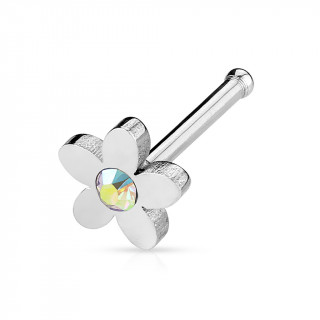 Piercing nez acier petite fleur  cristal aurore borale