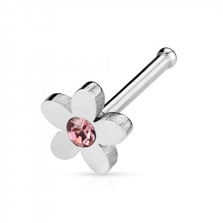 Piercing nez acier petite fleur  cristal rose