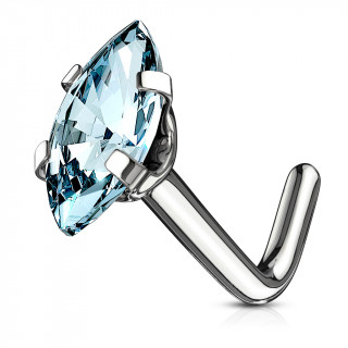 Piercing nez acier tige L  zirconium taill en marquise - Bleu aqua