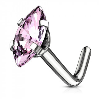 Piercing nez acier tige L  zirconium taill en marquise - Rose