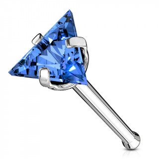 Piercing nez acier  triangle de zirconium bleu