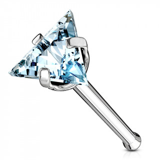 Piercing nez acier  triangle de zirconium bleu clair