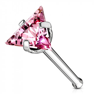 Piercing nez acier  triangle de zirconium rose